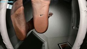 Karly Salinas TRAMPLES pervy co worker under her GIANT PANTYHOSE FEET! - MP4