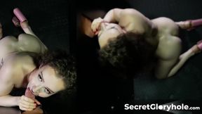 Brunette Hazel Paige deepthroats big cock at the gloryhole