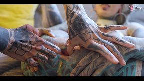 burlesque tattoo beauty with big boobs gives anal fuck with strap-on (goth, punk, alt porn) zf033