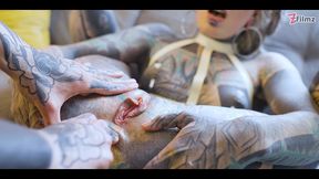 burlesque tattoo beauty with big boobs gives anal fuck with strap-on (goth, punk, alt porn) zf033