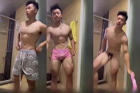 Muscle Asian boy small dick show off