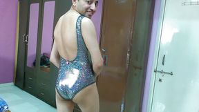 Hot crossdresser femboy Sweet Lollipop in sexy bodysuit get naked.