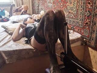 Cute sissy having sex with a screw machine