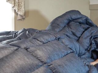 Puffy Jacket Lover Humping Massive Down bag Comforter Until This guy Cums. Shiny Nylon Daybed Humping!!