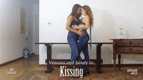 Two stunning brunettes kissing in tight jeans!!