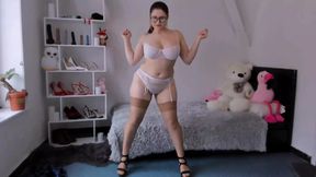 Seductive Secretary Strips for Her Boss - Stockings, Heels &amp; Lingerie Reveal