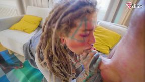 Skinny tattooed Anuskatzz gets destroyed by 3 big uncut cocks