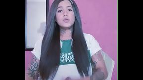 ladyboy trap stroke her big cock