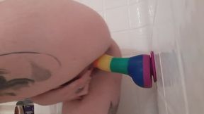 7in dildo in the shower