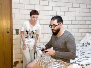 I screwed my nerdy ally and sucked his cock until that guy learned that life isn't just episode games (complete on red)