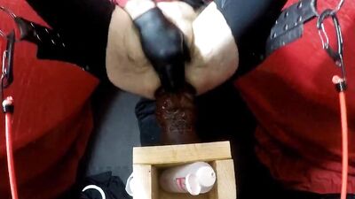 Perverted bloke is destroying his fuck hole with enormous plastic toy