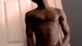 Athletic ebony amateur strokes his huge black cock monster on camera