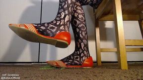 Toe Tapping in Orange Ballet Flats on FAKE worms