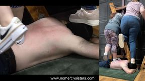 Sisters ruthlessly break in new trainers and make him tap out!