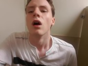Young guy jerks his hung cock before heading to work