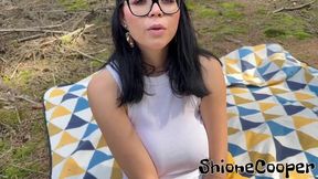 Smoking GF gets facialed while outdoors with bouncy tits
