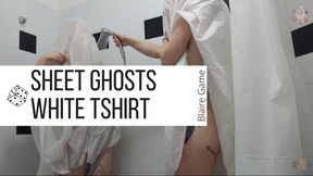 Sheet Ghosts in your Shower - White T-Shirt Contest, Halloween, Tattoos