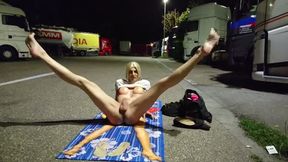 Undressing and masturbating at the truck seat