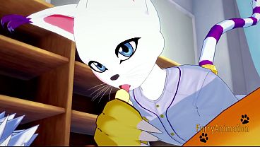 Digimon Yaoi - Renamon &amp_ Gatomon blowjob and bareback with creampie - Japan Anime Manga Yiff
