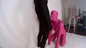 zentai blowjob with a friend