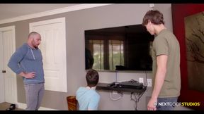 Couple seduce their straight neighbor into bareback threesome - NextDoorBuddies