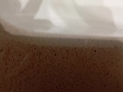 The Pig Shows You How Far the Cum in the Previous Video Splashed and His Big Cock Full of Semen