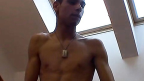 Skinny athletic twink Martin Corvin cums in his underwear