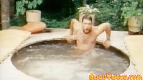 ”Bearded vintage homo strokes while his ass buddies blow”