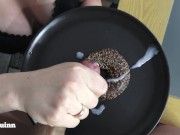 Cum on food - eating sperm chocolate doughnut and spit blowjob - Mya Quinn
