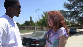 Pretty red head Alice Green swallows a big black dick before a hardcore pussy pounding