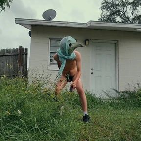 Twink trims grass naked outside got caught public nudity begs mercy