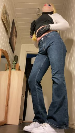 In tight flared girls jeans