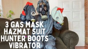 hazmat suit, 3 gas mask, hunter boots and vibrator