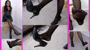 eRica dangles her high heels and shows off her nylon covered feet on the "pleasure channel"