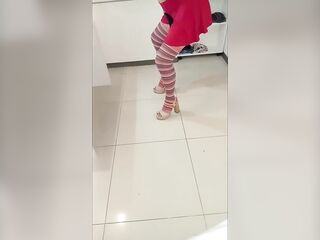crossdresser, sissy, femboy, transvestite, Ladyboy taking photos of her melons, his girlfriend comes