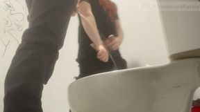 Amateur Friends Pissing Together in the Club's Toilets