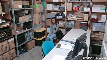Spoiled babe, Aubree Ice is riding a hard dick in the storage room and moaning while cumming