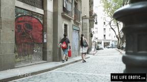 ”Brunette cutie April spanks herself with paddle & rubs that cunt”