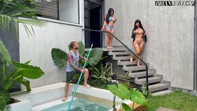 Threesome with Colombian big-bootied girls fucking the pool boy with their big tits - Sthefycupcake &amp; Alejandra Palacios