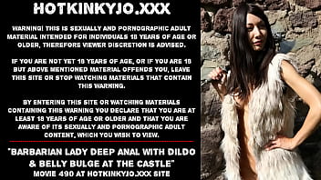 Barbarian lady deep anal fucking with dildo &amp_ belly bulge at the castle