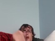 Twink masturbates big dick with butt plug