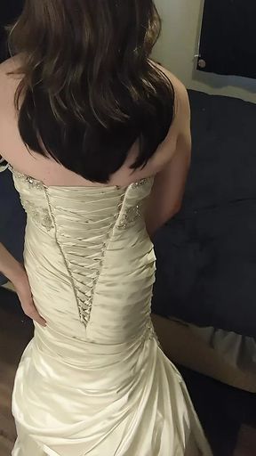 Trying on my very first mermaid style satin wedding gown