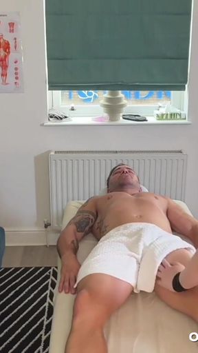 Muscle construction guy got excited during massage with a new masseur   Clip 1