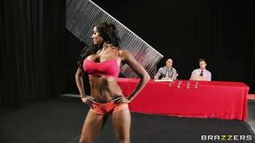 Black ebony fitness babes strip for massive group rail session
