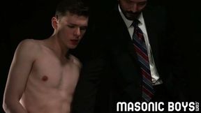 MasonicBoys 3 suited DILFs use & raw fuck cute twink boy