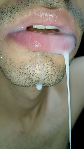Cum in My Mouth, Play with Your Cum, and Swallow It, Close-up, Naughty Gay, Tongue, Sloopy