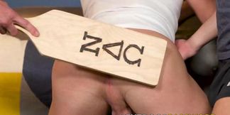 Frat pledge's mouth and ass stuffed by two muscular jocks