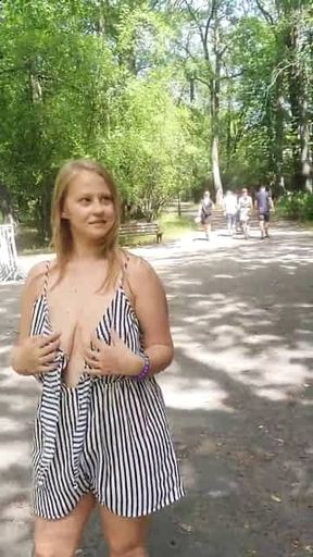 Flash my Huge Tits at Risky Place in Public