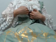 Crossdresser Wearing a Green Girly Dress and a Sanitary Towel, then Jerking off 男の娘 洋服 偽娘 03