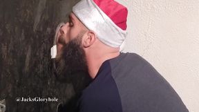 Santa Bearded Gloryhole Slut Chokes on Multiple Cum Floods